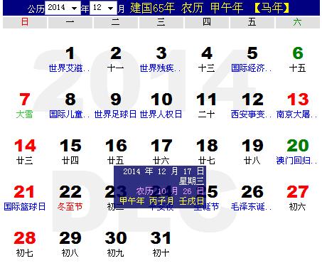 2011年12月17日农历是多少